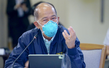 <p><strong>SAFETY PROTOCOLS</strong>. Defense Secretary Delfin Lorenzana reports updates to President Rodrigo Roa Duterte during the meeting with the Inter-Agency Task Force on the Emerging Infectious Diseases (IATF-EID) core members in Davao City on Monday (Aug. 16, 2021). Lorenzana, also chair of the National Task Force against Covid-19, said tighter safety protocols are imposed in all ports for all returning overseas Filipino workers. <em>(Presidential photo by Joey Dalumpines)</em></p>