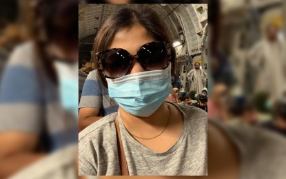 <p><strong>EN ROUTE TO DOHA.</strong> Grace Gallora onboard a US C-17 plane out of Kabul to Qatar. She was one of the seven Filipinos evacuated via the military plane to Doha on Wednesday (Aug. 18, 2021). <em>(Photo courtesy of Grace Gallora)</em></p>