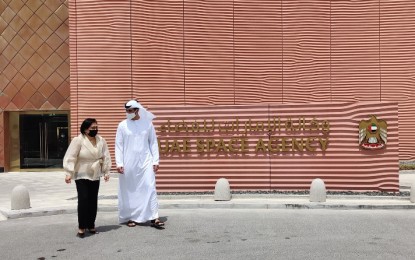 <p><strong>SPACE AGENCY TOUR.</strong> Ambassador Quintana is given a tour of the UAE Space Agency headquarters in Masdar City by UAESA DG Al Qasim. The Philippines and the United Arab Emirates (UAE) marked the 47th anniversary of the establishment of diplomatic relations on August 19, 2021. <em>(Abu Dhabi PE photo)</em></p>