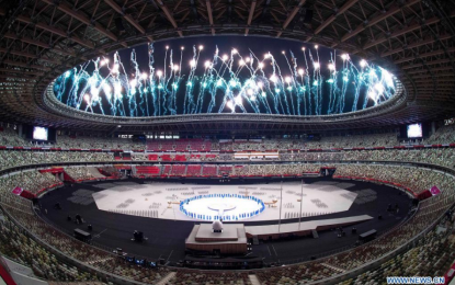 <p><strong>PARALYMPICS OPENS</strong>. Fireworks explode over the Olympic Stadium during the opening ceremony of the Tokyo 2020 Paralympic Games in Japan on Tuesday (Aug. 24, 2021). A record 4,403 athletes will compete in the quadrennial meet. <em>(Xinhua/Xiong Qi)</em></p>