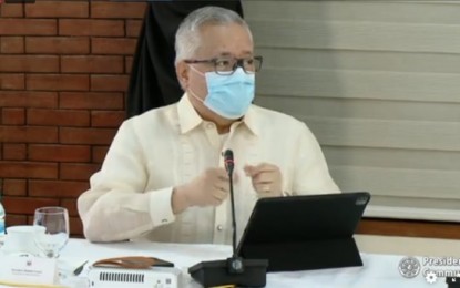 <p><strong>EMERGING INDUSTRY.</strong> Trade Secretary Ramon Lopez joins other Cabinet officials during President Rodrigo Duterte's Talk to the Nation broadcasted lateTuesday (Aug. 24, 2021). Lopez said the government and private sector are pushing for the expansion of AI technology, which is expected to be an emerging industry for the Philippines after business process outsourcing (BPO).<em> (Screenshot from RTVM Facebook page)</em></p>