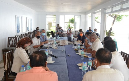 <p><strong>POWER SITUATION</strong>. Energy Secretary Afonso Cusi (2nd from left) leads a meeting with energy stakeholders in Calapan, Oriental Mindoro on Friday (Aug. 27, 2021) to address the power crisis in the entire island of Mindoro. Cusi ordered the power situation to be resolved by end-September.<em> (Photo courtesy of DOE)</em></p>