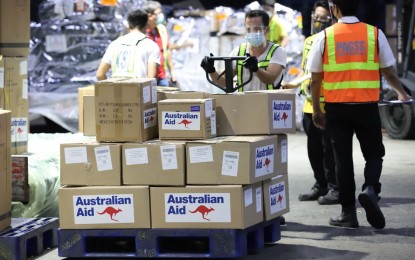 <p><strong>DONATION.</strong> The 100 oxygen concentrators donated by the Australian government arrive at the PairCargo Warehouse in Pasay City on Saturday (Aug. 28, 2021). The equipment filters oxygen molecules from the ambient air to provide patients with 90 to 95 percent pure oxygen. <em>(PNA photo by Robert Oswald P. Alfiler)</em></p>