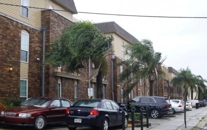 <p>Trees along a street are blown by strong wind before Hurricane Ida's landfall in New Orleans, Louisiana, the United States, on Aug. 29, 2021. (<em>Photo by Lan Wei/Xinhua</em>) </p>
