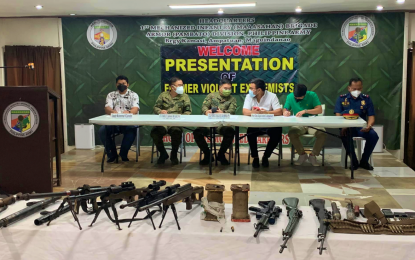 <p><strong>SURRENDER CEREMONY</strong>. Local and military officials prepare for the turnover and presentation ceremony for 12 BIFF extremists who yielded to the Army’s 1st Mechanized Infantry Brigade in Ampatuan, Maguindanao on Monday (Aug. 30, 2021). The surrenderers, all members of the BIFF-Bungos faction, said they were deceived into joining the futile cause. <em>(Photo courtesy of 1Mbde)</em></p>