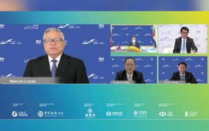 <p><strong>BELT AND ROAD.</strong> Trade Secretary Ramon Lopez (left) joins other trade and economic ministers in Asean and Hong Kong in a panel discussion of the Belt and Road Summit held virtually on Wednesday (Sept. 1, 2021). Ministers discuss policies to promote multilateral cooperation along the Belt and Road. <em>(Edited screengrab from Belt and Road Summit virtual event) </em></p>