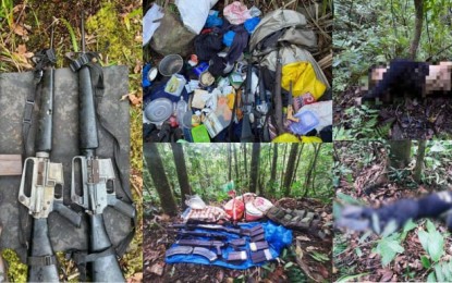 <p><strong>FALLEN REBELS.</strong> Photo collage of the two slain members of the New People’s Army and recovered firearms and other items during an encounter with the Philippine Army on Aug. 29 and Sept. 2, 2021. The Eastern Mindanao Command said the communist terrorist group is now under the hands of inexperienced members. <em>(Photo courtesy of EastMinCom)</em></p>