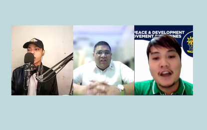 <p><strong>YOUTH LEADERS.</strong> Supreme Student Council Society of the Philippines vice president Kim Soguilon, Kabataan Kontra Droga at Terorismo spokesperson Franz Arabia, and Youth for Peace and Development Movement Philippines’ national president Alexis Micutuan (from left) speak during a virtual forum on Monday (Sept. 6, 2021). They are partners of the National Task Force to End Local Communist Armed Conflict in ending communist recruitment in schools. <em>(Screengrab)</em></p>