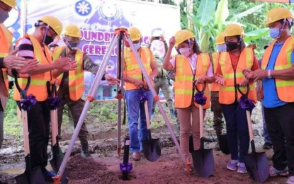 <p><strong>BREAKING GROUND</strong>. North Cotabato Governor Nancy Catamco (3rd from right), together with officials from the DILG-12, military, and local government unit, leads the groundbreaking for some PHP40 million worth of farm-to-market road projects under the National Task Force to End Local Communist Armed Conflict program on Friday (Sept. 17, 2021) in Magpet town. Earlier, the officials also broke ground for another two FMRs in the town of President Roxas.<em> (Photo courtesy of NoCot PGO)</em></p>