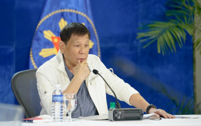 <p><strong>LEGAL BASIS</strong>. President Rodrigo Roa Duterte talks to the people after holding a meeting with the Inter-Agency Task Force for the Management of Emerging Infectious Diseases (IATF-EID) core members at the Arcadia Active Lifestyle Center in Matina, Davao City on Monday (Sept. 20, 2021). Duterte said there is a legal basis to request the Commission on Audit (COA) to look into the financial records of the Philippine Red Cross. <em>(Presidential photo by Roemari Limosnero)</em></p>