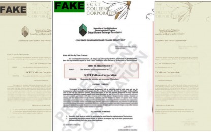<p><strong>PONZI SCHEME</strong>. The Securities and Exchange Commission Cebu extension office releases to the public the purported secondary license as claimed by the beauty and cosmetic firm, SCET Colleens Corporation based in Cebu City. SEC-Cebu officer-in-charge lawyer Alma Marie Estrada-Dalen on Tuesday (Sept. 21, 2021) said the company was flagged for allegedly engaging in an investment scheme without secondary license from the government.<em> (Photo courtesy of Vanessa Almeda)</em></p>
