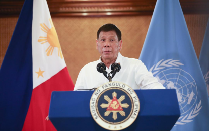 <p><strong>REFORM.</strong> President Rodrigo Roa Duterte delivers his speech during the 76th Session of the United Nations General Assembly High-Level General Debate on Sept. 22, 2021. Duterte said the UN must reform itself if it is to lead the world out of the many crises. <em>(Presidential photo)</em></p>