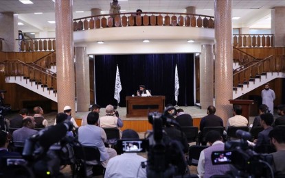<p>Taliban press conference in Kabul, Afghanistan in September, 2021 <em>( Haroon Sabawoon - Anadolu Agency )</em></p>