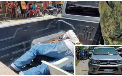 <p><strong>AMBUSH.</strong> One of the escorts of Sam Zailon Esmael, a prospective vice mayor aspirant of Datu Salibo, Maguindanao, was slain during a daylight ambush in Datu Saudi Ampatuan, Maguindanao on Wednesday (Sept. 29, 2021) noon. Esmael, who was seated at the front passenger seat of the vehicle (inset), escaped unscathed. <em>(Photo courtesy of netizen Barodi Adam)</em></p>