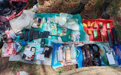 <p><strong>RECOVERED.</strong> Items belonging to New People’s Army (NPA) rebels were recovered by Army troops after a clash in Barangay Mainit, Bontoc, Mountain Province on Tuesday (Sept. 28, 2021). The firefight led to the death of two communist insurgents. <em>(Photo courtesy of 5th Infantry Division)</em></p>