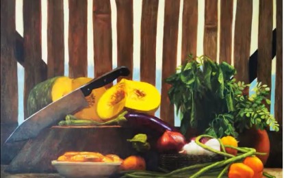 <p><strong>LASWA.</strong> A painting depicting “laswa” or mixed vegetable soup by Marge Chavez is among the art masterpieces on display at the Timplada: The Art of Ilonggo Cuisine exhibit that opened at the Iloilo Museum of Contemporary Art (ILOMOCA) located at the Casa de Emperador in this city’s Iloilo Business Park (IBP) in Mandurriao district on Friday (Oct. 1, 2021). Timplada is expected to boost Iloilo City’s bid to become the United Nations Educational, Scientific, and Cultural Organization (UNESCO) Creative City for Gastronomy. <em>(PNA photo courtesy of ILOMOCA)</em></p>