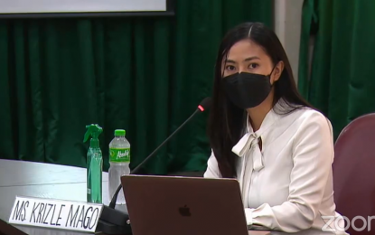 <p><strong>HOUSE PROBE.</strong> Pharmally Pharmaceutical Corp. official Krizle Grace Mago attends the House Good Government and Public Accountability hearing on Monday (Oct. 4, 2021). Contrary to allegations, Mago said Pharmally never delivered damaged Covid-19 supplies to the government as the firm conducts routine quality inspection prior to making deliveries. <em>(Screengrab from House of Representatives Facebook livestream)</em></p>