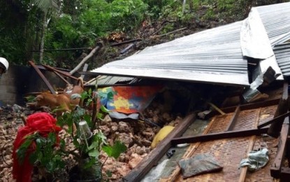 <p><strong>DESTRUCTION</strong>. A rockslide destroys a house in Sitio Boro-Boro, Barangay Dagsaan in Buenavista, Guimaras on Monday evening. Buenavista municipal disaster risk reduction officer Myrna Guillen said Wednesday (Oct. 6, 2021) they will be requesting the Mines and Geosciences Bureau to inspect the area. <em>(Photo courtesy of Public Information and Relations Guimaras)</em></p>