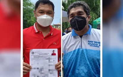 <p><strong>GUBERNATORIAL BETS</strong>.  Incumbent Governor Amado Espino III (left) and incumbent fifth district Rep. Ramon Guico III (right) file their certificates of candidacy for the gubernatorial race in Pangasinan on Thursday (Oct. 7, 2021). Espino is running under PDP-Laban, while Guico is under the Nacionalista Party.<em> (Photo courtesy of Liwayway Yparraguirre)</em></p>