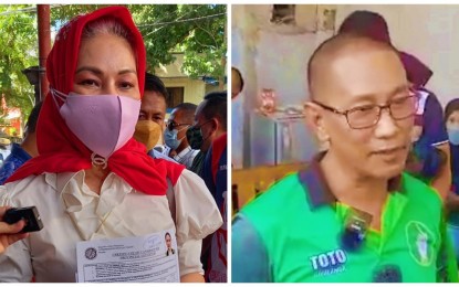 <p><strong>MANGUDADATU VS. MANGUDADATU.</strong> Incumbent Maguindanao Governor Bai Mariam Sangki-Mangudadatu (left) and Maguindanao 2nd District Rep. Esmael Mangudadatu (right) separately speak to reporters after filing their certificates of candidacy on Thursday (Oct. 7) at the Commission on Elections-Bangsamoro Autonomous Region in Muslim Mindanao office in Cotabato City. Both are eyeing the gubernatorial post of the province in connection with the 2022 national and local polls. <em>(Photos courtesy of IFM Cotabato and Rep. Mangudadatu’s Office)</em></p>