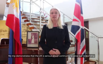 <p>UK Minister of State for Asia Amanda Milling <em>(Screen capture from British Embassy Manila video)</em></p>