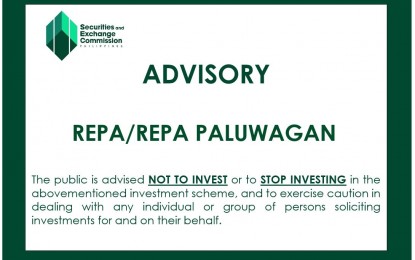 <p>The Securities and Exchange Commission-Davao advisory on the REPA/REPA Paluwagan money investment scheme <em>(Photo courtesy of SEC - Davao)</em></p>