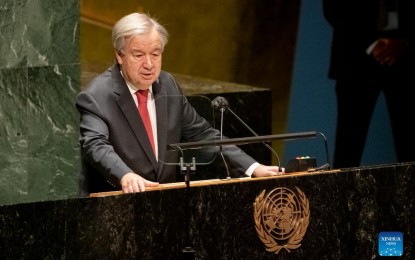 <p><strong>BUDGET FOR 2022.</strong> UN Secretary-General Antonio Guterres addresses the Fifth Committee of the UN General Assembly, which handles budgetary affairs, at the UN headquarters in New York on Oct. 13, 2021. Guterres asked for nearly USD3.12 billion as the world body's regular budget for 2022. <em>(Evan Schneider/UN Photo/Handout via Xinhua)</em></p>
