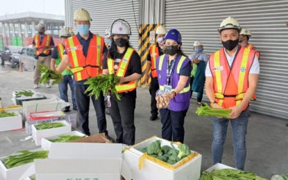 <p><strong>ILLEGAL SHIPMENT.</strong> Authorities inspect on Thursday (Oct. 14, 2021) fresh vegetables from China that were confiscated for violation of customs and agriculture laws. SBMA Senior Deputy Administrator for Operations Ronnie Yambao, SBMA Chairman and Administrator Wilma T. Eisma, Subic BOC District Collector Marites Martin, and Agriculture Assistant Secretary for Economic Intelligence Federico Laciste Jr. (left to right) conducted the inspection. <em>(Photo courtesy of SBMA)</em></p>