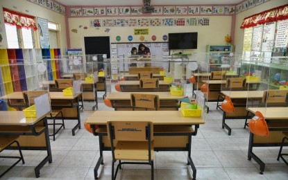 <p><strong>ALL SET.</strong> One of the classrooms of the Aurora A. Quezon Elementary School in Malate, Manila is shown to the public during an inspection on Tuesday (Oct. 19, 2021). The school is awaiting the Department of Education approval for inclusion in the face-to-face classes.<em> (Photo courtesy of Manila PIO)</em></p>