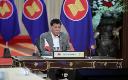 <p><strong>ASEAN SUMMITS</strong>. President Rodrigo R. Duterte delivers his remarks during the plenary session of the virtual 38th and 39th Association of Southeast Asian Nations (Asean) Summits and Related Summits hosted by Brunei Darussalam at the Malacañang Palace on Oct. 26, 2021. Duterte extended his thanks to United States President Joe Biden via video conference for America’s donation of Covid-19 vaccines during the 9th Asean-US Summit.<em> (Presidential photo by Arman Baylon)</em></p>