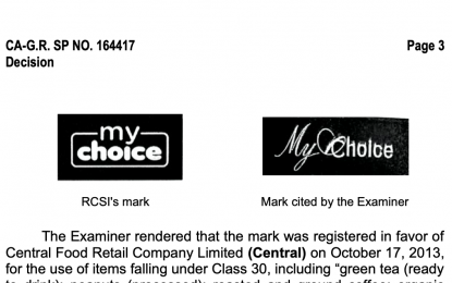 <p>Portion of the CA decision denying the petition for the use of the "My Choice" mark filed by Robinsons Convenience Stores, Inc., (RCSI) <em>(Screengrab from CA decision)</em></p>