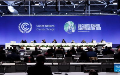 <p><strong>COP26.</strong> Photo taken on Oct. 31, 2021 shows a general view of the opening ceremony for COP26 in Glasgow, Scotland, the United Kingdom. As the first conference after the five-year review cycle under the Paris Agreement inked in 2015, delegates are expected to review overall progress and plan future actions on climate change in the coming two weeks. <em>(Xinhua/Han Yan)</em></p>