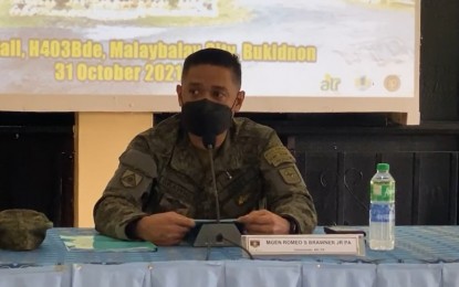 <p><strong>EXTORTION.</strong> Maj. Gen. Romeo Brawner Jr., 4th Infantry Division commander, reveals in a press conference that the Northeastern Mindanao Regional Committee (NEMRC) of the New People’s Army (NPA) has collected PHP1 billion in extortion money in the last five years. Brawner said Myrna Sularte, wife of slain NPA spokesperson Jorge "Ka Oris" Madlos, belongs to the NEMRC and collects "revolutionary taxes" from private businesses such as mining and construction companies. <em>(Screengrab from 4ID Livestream)</em></p>