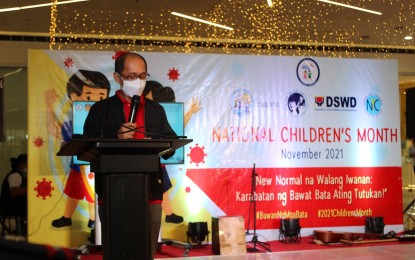 <p><strong>KIDS' MONTH.</strong> Director Ramel Jamen of the Department of Social Welfare and Development (DSWD) 13 (Caraga) leads the opening of the National Children’s Month celebration in the region on Thursday (Nov. 4, 2021). This year’s celebration will feature online activities and competitions that will strengthen the protection of children and promotion of their rights. <em>(Photo courtesy of DSWD-13 Information Office)</em></p>