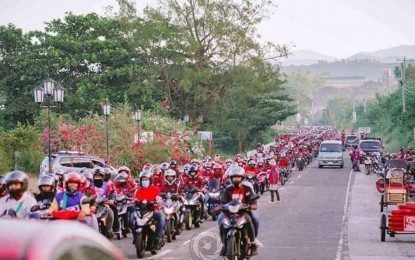 <p><strong>SHOW OF FORCE.</strong> Motorcycle riding enthusiasts participate in a "Unity Ride" in support of presidential aspirant Ferdinand "Bongbong" Marcos Jr. in his bailiwick of Ilocos Norte province on Sunday (Nov. 21, 2021). Around 100,000 riders joined the event which lasted for seven hours. <em>(Contributed photo)</em></p>