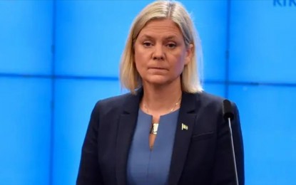 <p><strong>PREMIERSHIP LASTED 7 HOURS</strong>. A screen grab captured from a video shows Magdalena Andersson, the first female prime minister in Sweden speaking during a press conference in Stockholm, Sweden on Nov. 24, 2021. Hours after appointment as a prime minister, Magdalena Andersson has resigned on Wednesday. <em>(Swedish Parliament - Anadolu Agency)</em></p>