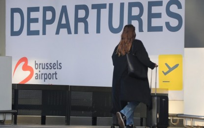 <p>A woman walks to the departure hall at the Brussels Airport in Zaventem, Belgium, on April 19, 2021. <em>(Xinhua/Zheng Huansong)</em></p>