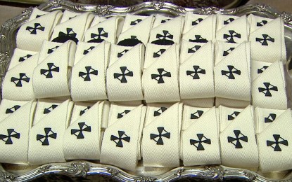 <p><strong>SACRED.</strong> A tray of palliums is seen at St. Peter’s Basilica in Vatican City on June 29, 2021. Manila Archbishop Jose Cardinal Advincula will receive a pallium at the Manila Cathedral on Dec. 8, 2021 as a symbol of the authority given to him by the pope. <em>(Photo courtesy of Vatican News)</em></p>