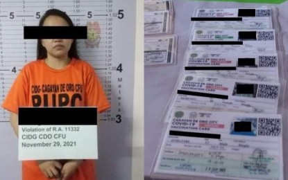 <p><strong>ARRESTED.</strong> A photo of the suspected maker of vaccination card in Cagayan de Oro arrested during an entrapment on Nov. 29, 2021. Authorities warned that individuals found guilty of using or manufacturing fake vaccination cards will be jailed and fined. <em>(Photo grabbed from the CIDG - Region 10 FB page)</em></p>
<p style="text-align: left;"><br /><!--/data/user/0/com.samsung.android.app.notes/files/clipdata/clipdata_bodytext_211202_094749_553.sdocx--></p>
