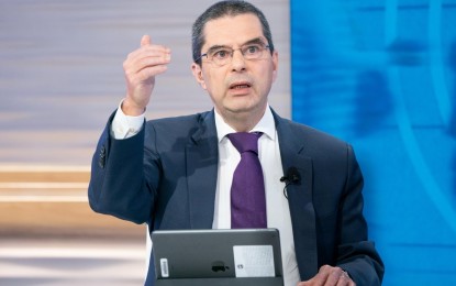 <p><strong>RECORD HIGH.</strong> International Monetary Fund (IMF) Fiscal Affairs Department Director Vitor Gaspar participates in the Fiscal Monitor press conference during the 2021 annual meetings in Washington, D.C., the United States, on Oct. 13, 2021. Global debt rose to a record USD226 trillion in 2020 as the world was hit by the coronavirus pandemic and a deep recession.<em> (IMF Photo/Allison Shelley/Handout via Xinhua)</em></p>