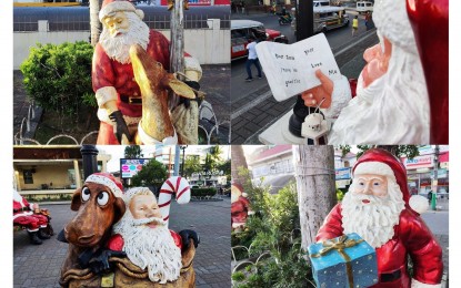 <p>There's no shortage of Santas in Sta. Rosa city plaza. </p>