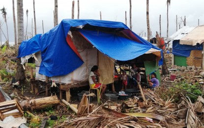 <p><strong>GROUND ZERO.</strong> A makeshift house built by typhoon survivors in Limasawa Island in Southern Leyte in this Dec. 27, 2021 photo. Residents here demonstrate resilience despite crisis. <em>(PNA photo by Sarwell Meniano)</em></p>