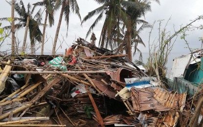 <p><strong>RUBBLE</strong>. A pile of debris from damaged houses in Limasawa, Southern Leyte few days after Typhoon Odette crossed the province on Dec. 16, 2021. The National Housing Authority has turned over PHP57.5 million emergency housing assistance to the provincial governments of Southern Leyte and Leyte to help typhoon victims rebuild their homes, according to a statement on Tuesday (Jan. 4, 2022). <em>(PNA photo by Sarwell Meniano)</em></p>