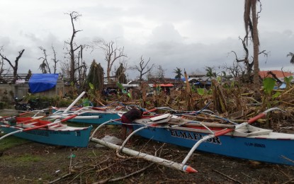 <p><strong>DESTROYED.</strong> Some of the boats damaged by Typhoon Odette in Limasawa, Southern Leyte in this Dec. 27, 2021 photo. The typhoon has damaged 7,265 fishing boats in Southern Leyte and some parts of Leyte province, according to the initial report of the Bureau of Fisheries and Aquatic Resources. <em>(PNA photo by Sarwell Meniano)</em></p>