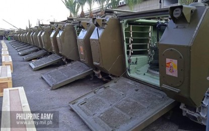 <p><strong>BEEFING UP DEFENSE.</strong> The Philippine Army's brand-new armored mortar carriers (AMCs) acquired from Israeli firm Elbit Systems. The Army said on Monday (Jan. 10, 2022) these AMCs are set to undergo technical inspection scheduled in the first quarter of the year before they can be accepted and deployed to Army field units. <em>(Photo courtesy of Philippine Army)</em></p>
