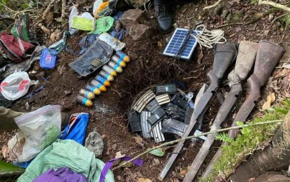 <p><strong>ARMS CACHE</strong>. Troops of the 84th Infantry Battalion of the Joint Task Force (JTF) Kaugnay and Philippine National Police (PNP) Provincial Office of Nueva Ecija unearth an arms cache of the New People’s Army (NPA) in Barangay Minuli, Carranglan, Nueva Ecija on Wednesday (Jan. 12, 2022). The troops were conducting peace and security efforts when a concerned resident of Barangay Minuli tipped off the location of the arms cache. <em>(Photo by Northern Luzon Command)</em></p>