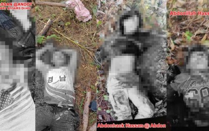 <p><strong>END OF THE ROAD.</strong> Four suspected Dawlah Islamiya terrorists lay dead after a clash with military troops in Carmen, North Cotabato on Friday (Jan. 15, 2022). A certain Norodin Hassan (left) alias Andot, the alleged emir for military affairs of the Dawlah Islamiya Hassan Group and mastermind of the Jan. 11 bombing in Aleosan, North Cotabato, was one of those killed during the operation. <em>(Photo courtesy of 6ID)</em></p>