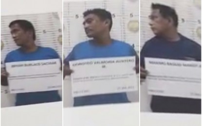 <p><strong>EXTORTION SUSPECTS</strong>. Photos show the three linemen arrested by the National Bureau of Investigation in Central Visayas in an entrapment operation in Talisay City, Cebu on Tuesday (Jan. 25, 2022), for allegedly asking money from consumers who wished to prioritize restoration of their power lines. The arrest stemmed from the request made by Visayan Electric Co. president Engr. Raul Lucero after learning that certain linemen were extorting from victims of Typhoon Odette in exchange for power line reconnection. <em>(Contributed photos)</em></p>