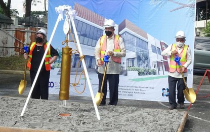 <p><strong>RESEARCH CENTER</strong>. Officials of the Department of Science and Technology lead the groundbreaking ceremony for the establishment a new facility that will offer lower costs of cancer diagnosis and treatment in this undated photo. The Nuclear Medicine Research and Innovation Center aims to decrease the cost of cancer diagnosis and treatment in the Philippines. <em>(Photo courtesy of PNRI Director Carlo Arcilla)</em></p>