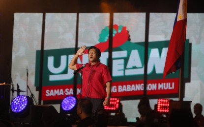 <p>Presidential candidate Ferdinand “Bongbong” Marcos Jr. at UniTeam proclamation rally on Feb. 8, 2022 <em>(PNA photo by Avito Dalan)</em></p>